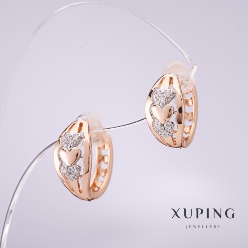 Обеци Xuping с бели кристали 14×7 мм позлата 18К