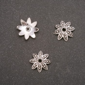 Крайник за мъниста от сив метал 14 мм, диаметър на вътрешния отвор 2 мм, комплект от 20 бр