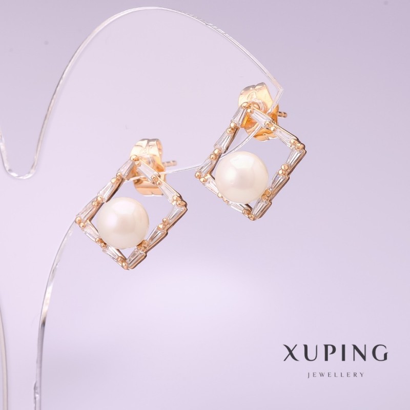Обеци Xuping с майоркови перли 11×14 мм позлата 18К