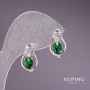 Обеци Xuping със зелени камъни 15×9 мм родий