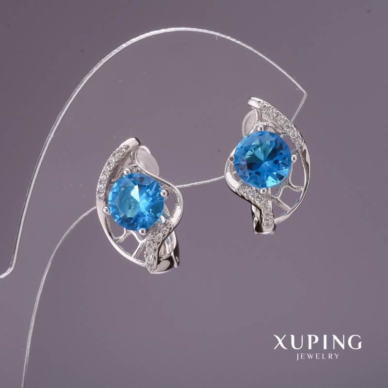 Сережки Xuping с лазурни камъни 17×11 мм, родиево покритие