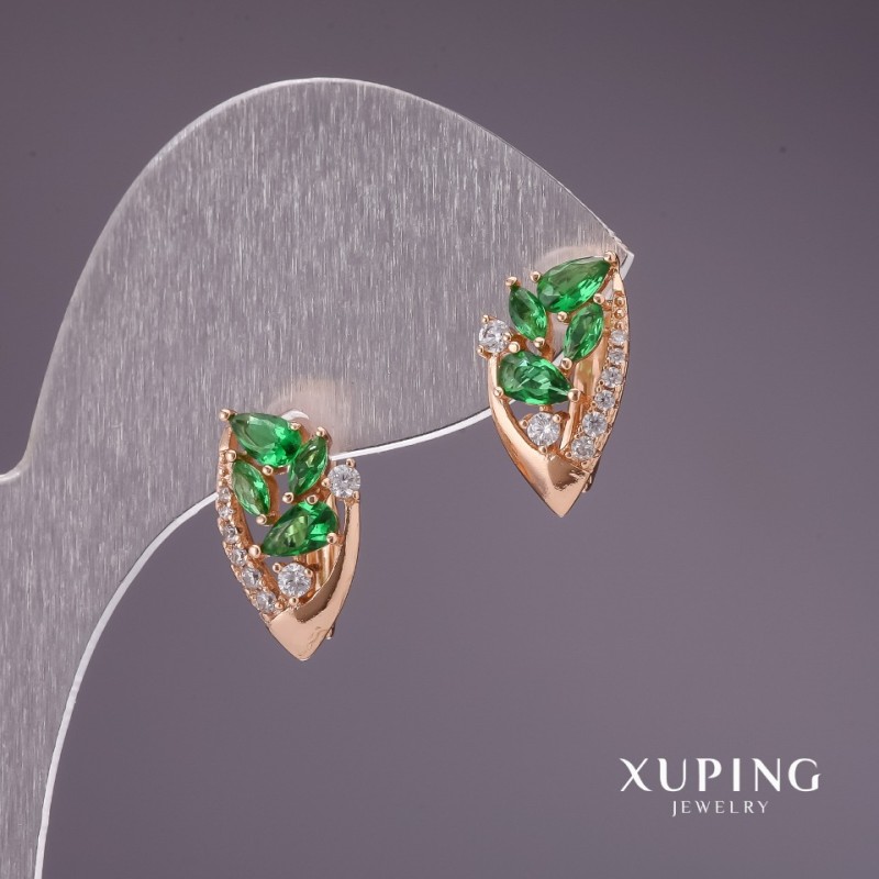 Обеци Xuping със зелени камъни 16х9 мм позлата 18K