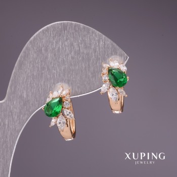 Сережки Xuping із зеленими каменями 15х9мм позолота 18к