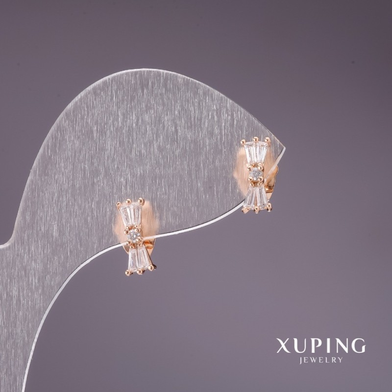 Обеците Xuping пусети бантики с бели камъни 10×4 мм позлата 18К