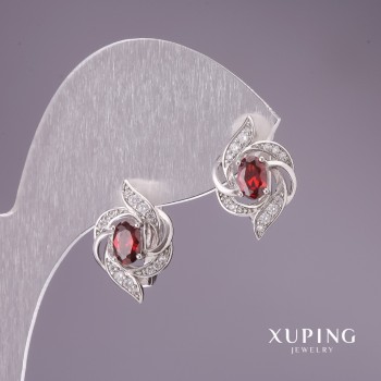 Обори Xuping с червени камъни 17×12 мм родий