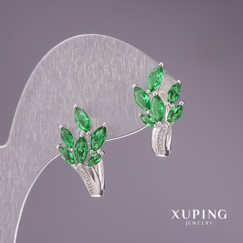 Овеци Xuping със зелени камъни 22×12 мм родий