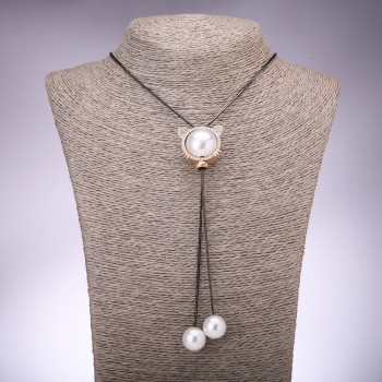 Висулка «Кот» златиста, диаметър 29×25 мм, на дълъг синджир „черно злато“