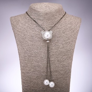 Висулка „Кот“ сребриста, диаметър 29×25 мм на дълъг синджир „черно злато“, дължина 100 см