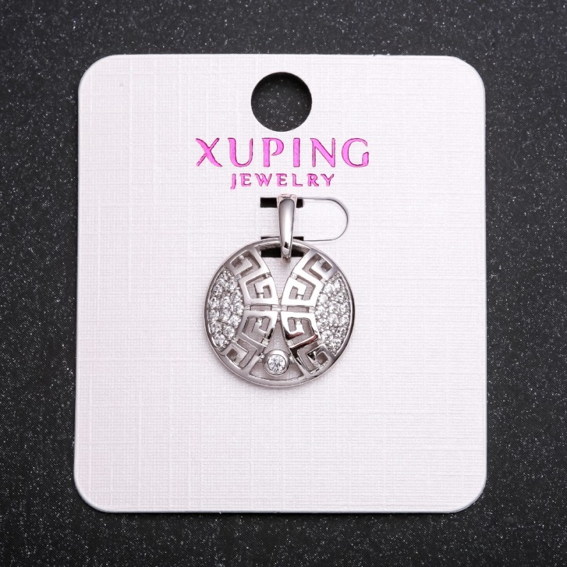 Висулка Xuping с бели кристали 17х22 мм, родиево покритие