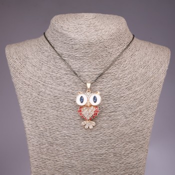 Висулка «Сова» на дълга верига в цвят „черно злато“, диаметър 30×35 мм, дължина 85 см