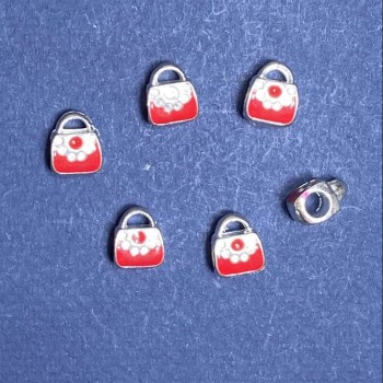 Мъниста-шарм Пандора светло сив метал чантичка червена 10 мм опаковка 6 бр