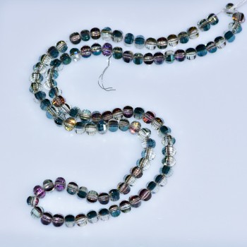 Кристални мъниста в стил Сваровски, светло-кафяви фасетирани топчета с напыление „зелено-бензиново“, диаметър 5×4 мм, нишка дължина 4 см