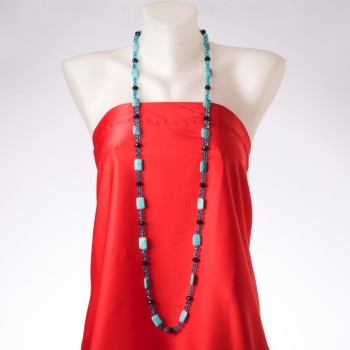 Разпродажба: дълго колие „Съзвездие Орион“ естествен камък бирюза, „чешки кристал“, дължина 120 см