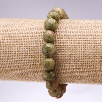 Браслет от естествен хелиотроп — фасетирани топчета, диаметър 10 мм, дължина 18 см на еластична корда