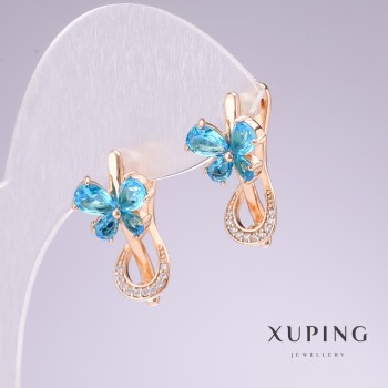 Обици Xuping позлатени 18 карата с лазурен камък и бели стрази 20×11 мм
