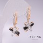 Обеци Xuping с позлата 18K, родий с черни камъни и бели кристали 30×12 мм