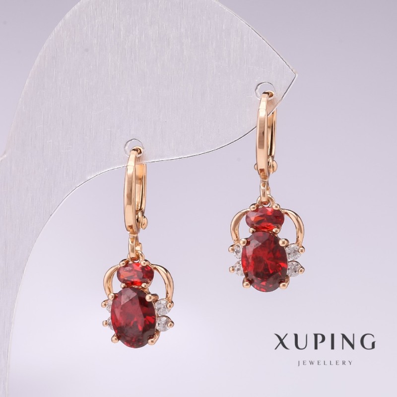 Обеци Xuping Паучета позлатени 18K с червен камък и бели кристали 25х10 мм