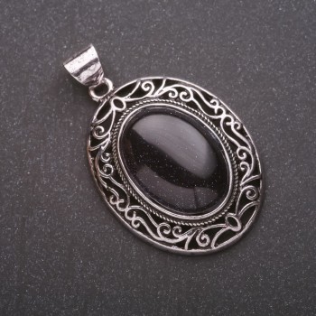 Ожерелие със естествен камък авантюрин (синтетичен) „Син пясък — нощ над Кайро“ в обков в античен стил 33×40×52 мм