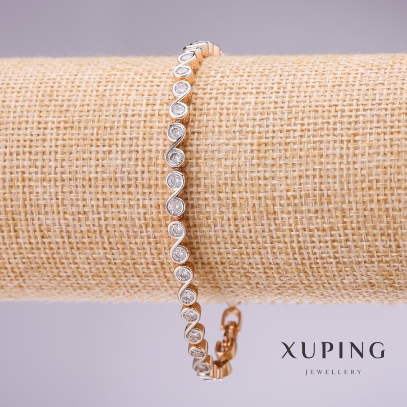 Браслет Xuping с бели камъни «Безкрайност», дебелина 4 мм, дължина 17–19 см позлатяване с удължителна верижка