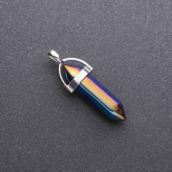 Висулка с шестоъгълна форма в синьо-бензинов оттенък 8×35×40 мм