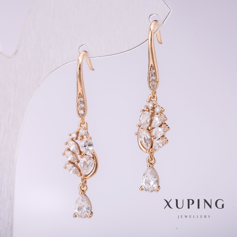 Сережки Xuping з білими каменями 38х8мм позолота