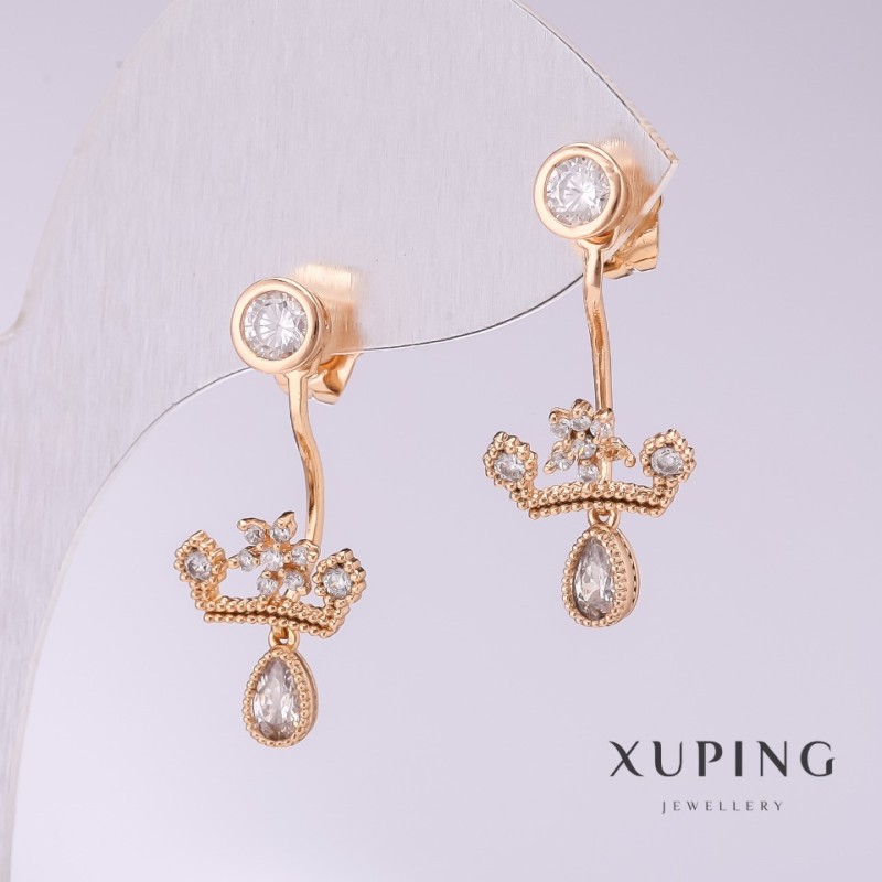 Обеци Xuping корони с бели кристали