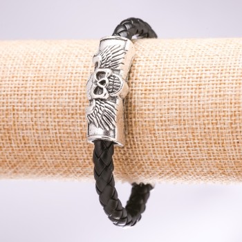 Гривна Череп от еко кожа, плетена, черна, дължина 20 см