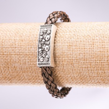 Гривна с кожена плетка «Черепа», кафява, дължина 20 см