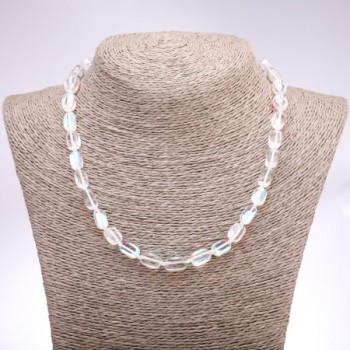 Огърлица от бяло опалово стъкло, гладък правоъгълен дизайн, диаметър 10×16 мм, дължина 45 см