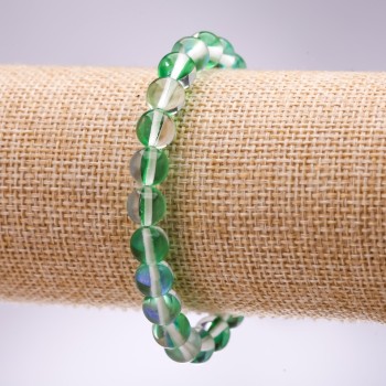 Гривна със зелено опалово стъкло, зелени гладки топчета, диаметър 8 мм, дължина 18 см, на ластик