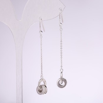 Обеци серия 925 със стрази, цвят бял, 10×62 мм, метал сребрист