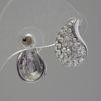 Обеци-пусети със кристали, цвят бял, 12×18 мм, метал сребрист