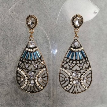 Дълги обеци «Златна красота» златист метал, дължина 7 см