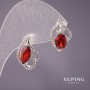 Обеци Xuping асиметрия със червен камък 18х11мм родий