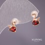 Овеци Xuping пусети Лебеди с камък, цвят червен, 10×7 мм, позлати 18K