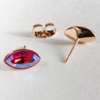 Обици Xuping пусети с кристали Swarovski — зърно, цвят червен, син хамелеон, диаметър 6×11 мм, позлатяване