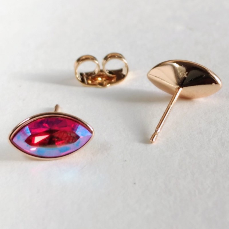 Обици Xuping пусети с кристали Swarovski — зърно, цвят червен, син хамелеон, диаметър 6×11 мм, позлатяване