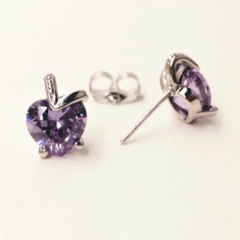 Обеци Xuping пусети — сърце с камък, цвят светло лилав, диаметър 11×9 мм, родиево покритие