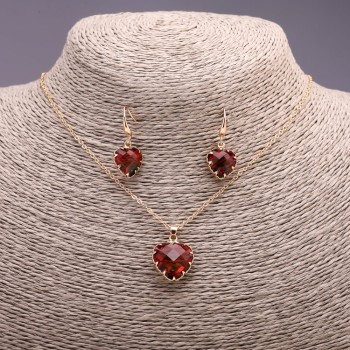 Комплект „Сърце“ многоцветен, червен и зелен: висулка 19×16 мм и обеци 27×13 мм, дължина 50 см