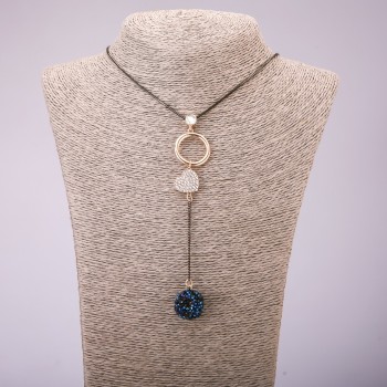 Висулка със стрази на дълъг синджир, метал „черно злато“, диаметър 113×23 мм, дължина 70 см