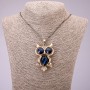 Висулка „Сова“ с сини кристали на дълъг синджир, метал „черно злато“, диаметър 41×62 мм, дължина 70 см