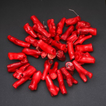 Червени коралови мъниста, огранени клончета, диаметър 10x40 мм (Цена за 100 г)