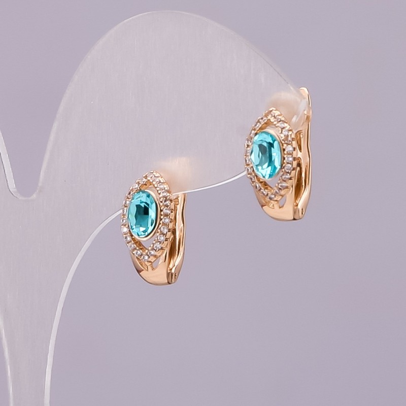 Обеци Xuping с кристали Swarovski цвят светлосин, диаметър 15×8 мм, позлатяване