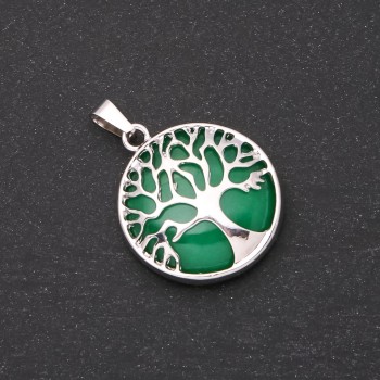Кулон от естествен хризопраз в оправата «Дърво», диаметър 27 мм