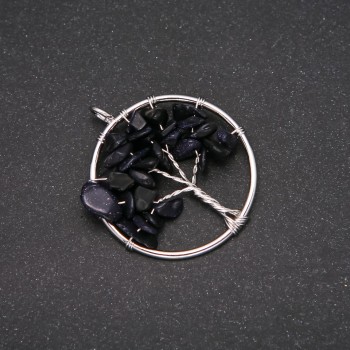 Кулон «Дърво на щастието» от авантюрин Син пясък Нощ Каира, диаметър 30 мм