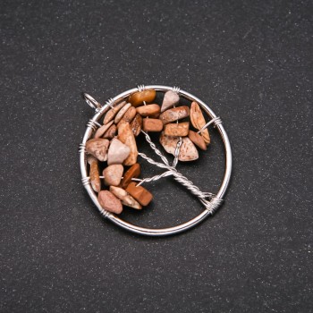 Кулон «Дърво на щастието» Пейзажна яшма, диаметър 30 мм