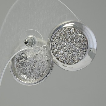 Обички на пирон «Коло», бели кристали, метал под сребро, 2 см