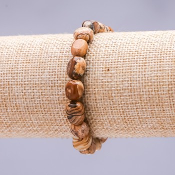 Гривна на ластик с пейзажна яшма галтовка 8×10(±)мм