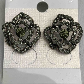 Обици-пусети Рози, тъмни кристали, метал под злато, 20 мм