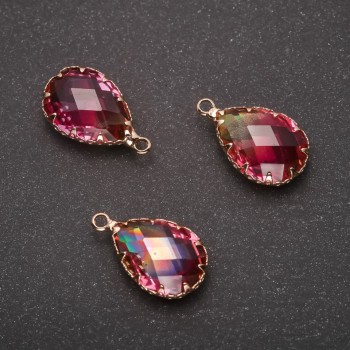 Висулка «Капка» жълто-малинов цвят, златист обков 13×21 мм